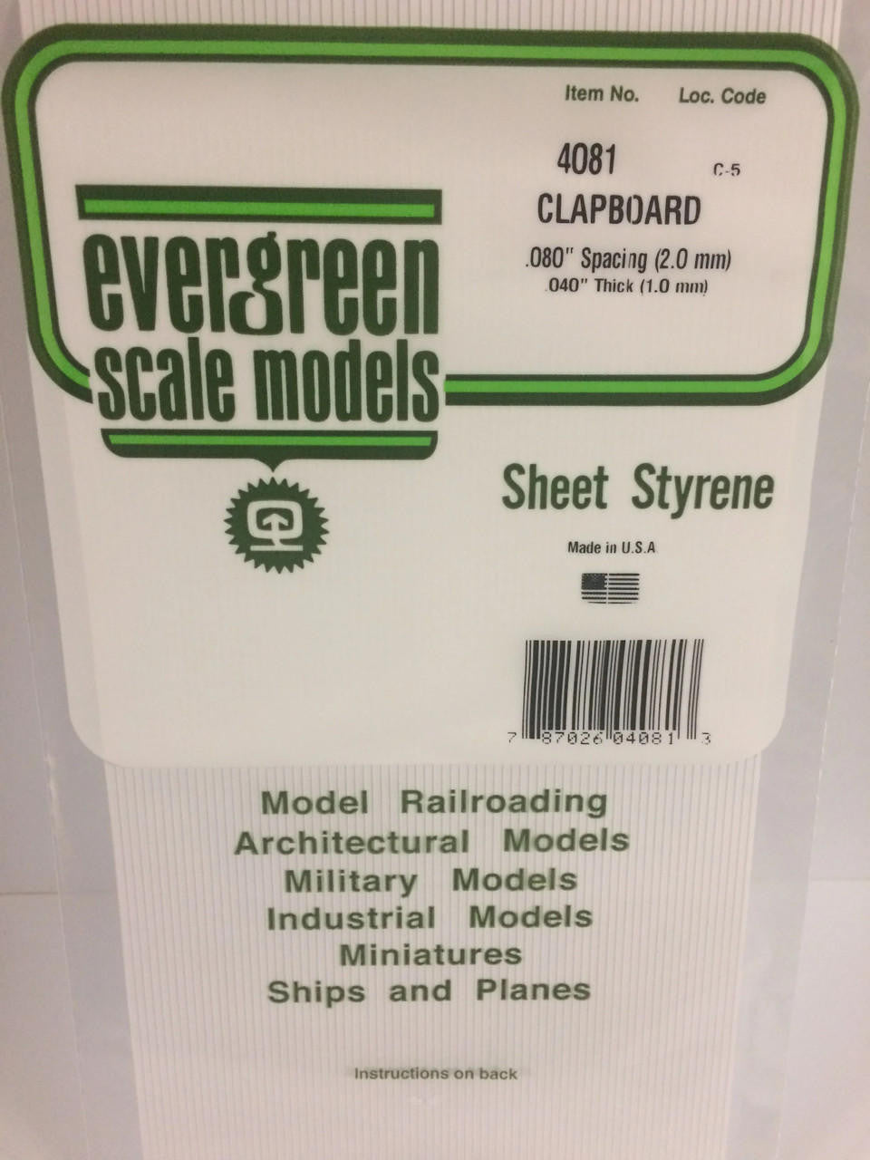 Evergreen Scale Models Clapboard .080" Spacing 4081
